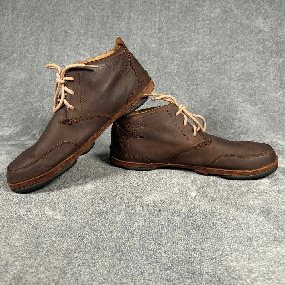 OluKai Kamuela Mens 12 Dark Brown Leather Chukka Boots Lace Up 10131-6333